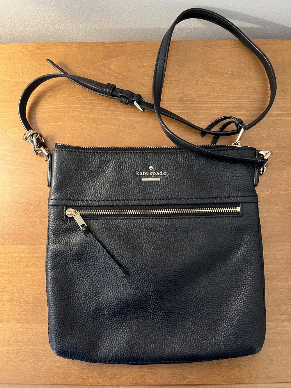 kate spade Black Pebbled Leather Crossbody with Gold Hardware